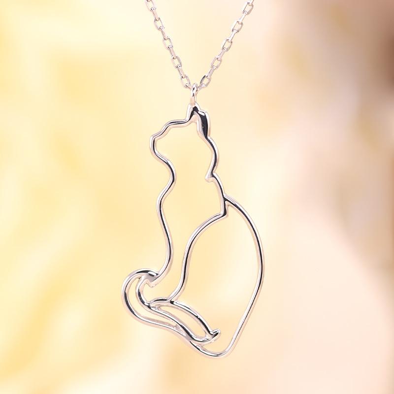 K18 YG/WG/PG 猫 モチーフ ペンダント ネックレス ゴールド 18金 K18 ゴールドカラーは選べる プレゼント ギフト 記念日 cat シルエット おすわりの画像