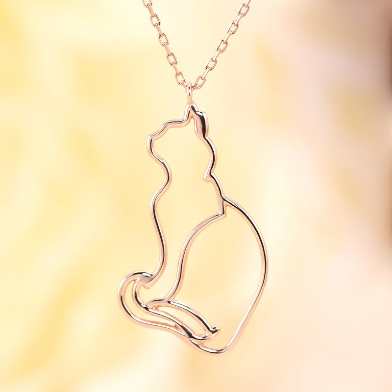 K18 YG/WG/PG 猫 モチーフ ペンダント ネックレス ゴールド 18金 K18 ゴールドカラーは選べる プレゼント ギフト 記念日 cat シルエット おすわりの画像