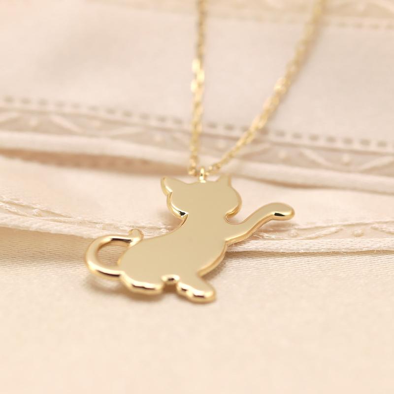 K18 YG/WG/PG 猫 モチーフ ペンダント ネックレス ゴールド 18金 ゴールドカラーは選べる プレゼント ギフト  catの画像