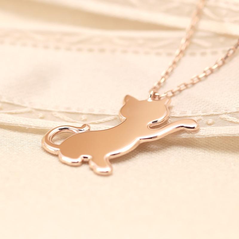 K18 YG/WG/PG 猫 モチーフ ペンダント ネックレス ゴールド 18金 ゴールドカラーは選べる プレゼント ギフト  catの画像