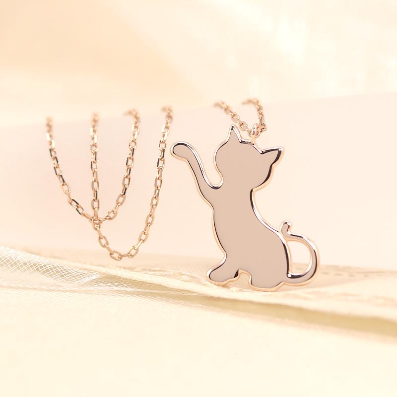 K18 YG/WG/PG 猫 モチーフ ペンダント ネックレス ゴールド 18金 ゴールドカラーは選べる プレゼント ギフト  catの画像
