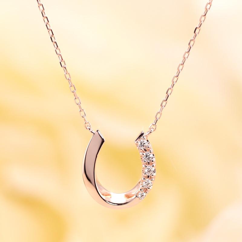 K18 YG/WG/PG ダイヤモンド 0.04ct 馬蹄 ペンダント ネックレス ダイヤ Hカラークラス/SIクラス ゴールド 18金 プレゼント ホースシューの画像