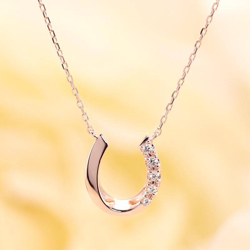K10 YG/WG/PG ダイヤモンド 0.04ct 馬蹄 ペンダント ネックレス ダイヤ ゴールド 10金 カラーは選べる プレゼント ギフト 記念日 クリスマス ホースシューの画像