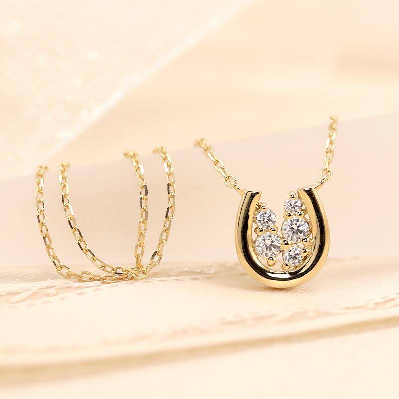 K18 YG/WG/PG ダイヤモンド 0.1ct 馬蹄 ペンダント ネックレス ダイヤ ゴールド 18金 カラーは選べる プレゼント ギフト 記念日 クリスマス ホースシュー 幸運の画像