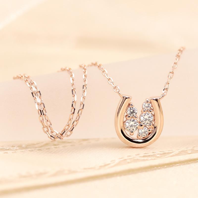 K18 YG/WG/PG ダイヤモンド 0.1ct 馬蹄 ペンダント ネックレス ダイヤ ゴールド 18金 カラーは選べる プレゼント ギフト 記念日 クリスマス ホースシュー 幸運の画像