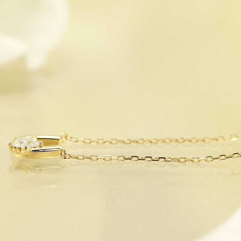 K18 YG/WG/PG ダイヤモンド 0.06ct 馬蹄 小花 ペンダント ネックレス ダイヤ ゴールド 18金 カラーは選べる プレゼント ギフト 記念日 クリスマス フラワーの画像