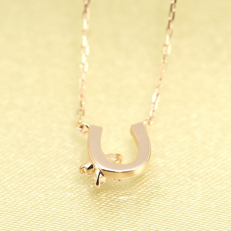 K18 YG/WG/PG ダイヤモンド 0.06ct 馬蹄 小花 ペンダント ネックレス ダイヤ ゴールド 18金 カラーは選べる プレゼント ギフト 記念日 クリスマス フラワーの画像
