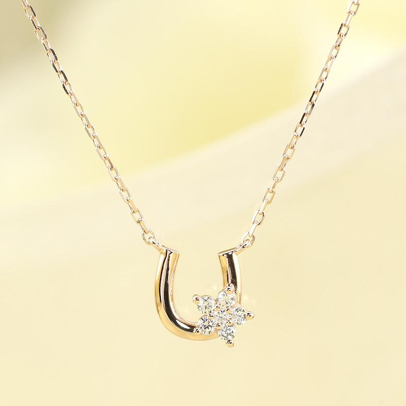 K18 YG/WG/PG ダイヤモンド 0.06ct 馬蹄 小花 ペンダント ネックレス ダイヤ ゴールド 18金 カラーは選べる プレゼント ギフト 記念日 クリスマス フラワーの画像