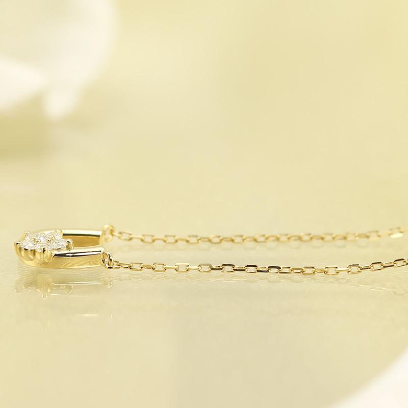 K10 YG/WG/PG ダイヤモンド 0.06ct 馬蹄 小花 ペンダント ネックレス ダイヤ ゴールド 10金 カラーは選べる プレゼント ギフト 記念日 クリスマス フラワーの画像
