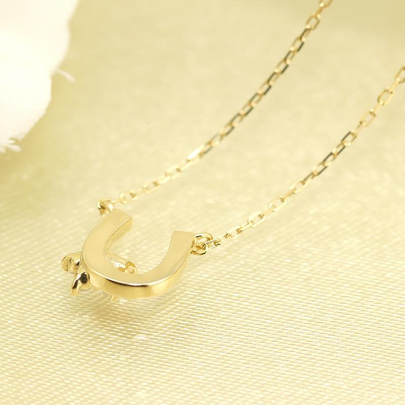 K10 YG/WG/PG ダイヤモンド 0.06ct 馬蹄 小花 ペンダント ネックレス ダイヤ ゴールド 10金 カラーは選べる プレゼント ギフト 記念日 クリスマス フラワーの画像