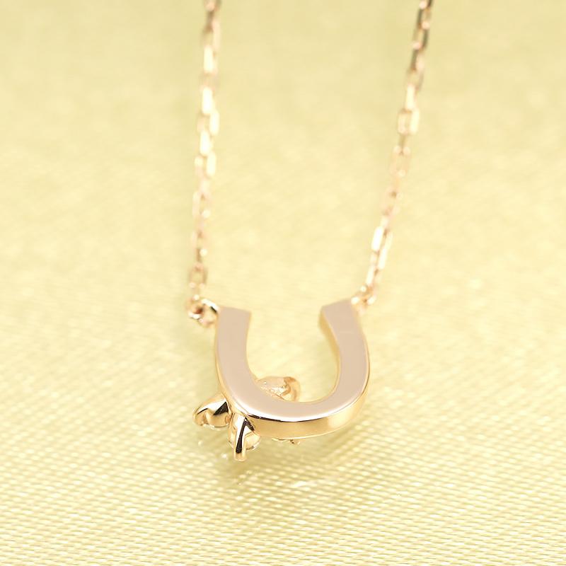 K10 YG/WG/PG ダイヤモンド 0.06ct 馬蹄 小花 ペンダント ネックレス ダイヤ ゴールド 10金 カラーは選べる プレゼント ギフト 記念日 クリスマス フラワーの画像