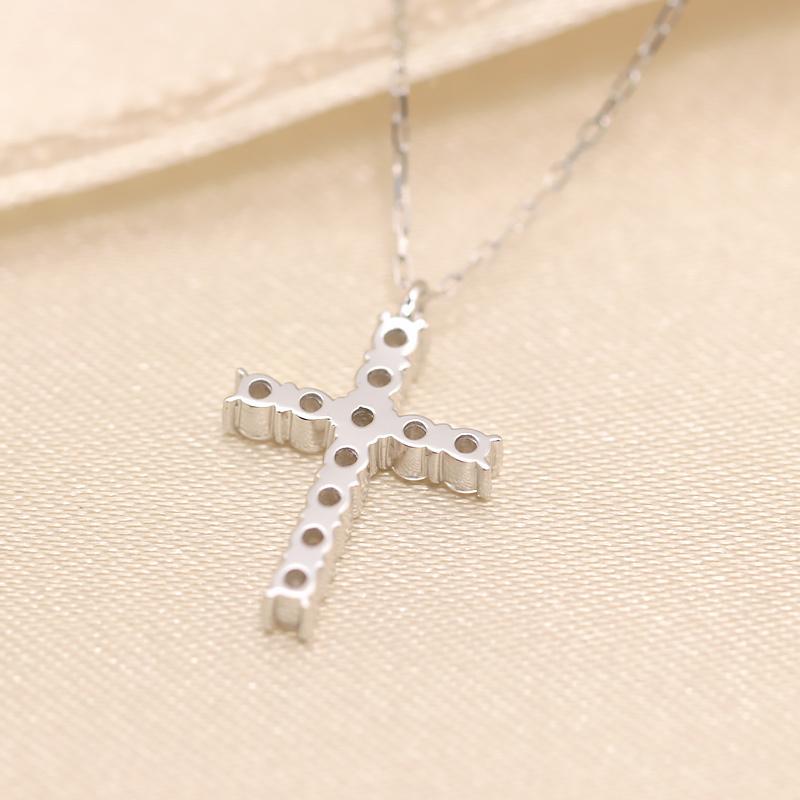 K10 YG/WG/PG ダイヤモンド 0.22ct ライン クロス ペンダント ネックレス ダイヤ ゴールド 10金 カラーは選べる プレゼント ギフト 記念日 クリスマス お守りの画像