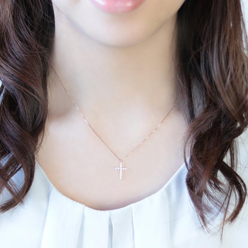 K10 YG/WG/PG ダイヤモンド 0.22ct ライン クロス ペンダント ネックレス ダイヤ ゴールド 10金 カラーは選べる プレゼント ギフト 記念日 クリスマス お守りの画像
