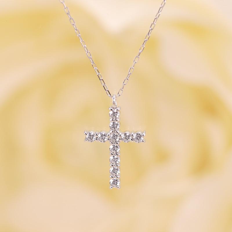 K10 YG/WG/PG ダイヤモンド 0.22ct ライン クロス ペンダント ネックレス ダイヤ ゴールド 10金 カラーは選べる プレゼント ギフト 記念日 クリスマス お守りの画像