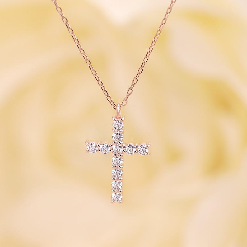 K10 YG/WG/PG ダイヤモンド 0.22ct ライン クロス ペンダント ネックレス ダイヤ ゴールド 10金 カラーは選べる プレゼント ギフト 記念日 クリスマス お守りの画像