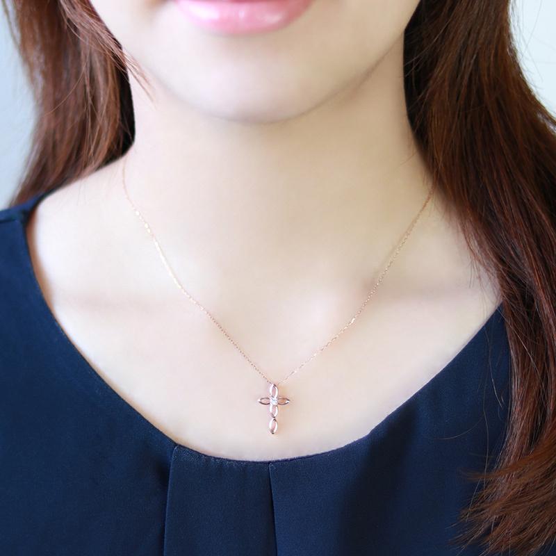 K18 YG/WG/PG ダイヤモンド 0.05ct クロス ペンダント ネックレス ダイヤ ゴールド 18金 カラーは選べる プレゼント ギフト 記念日 クリスマス お守りの画像