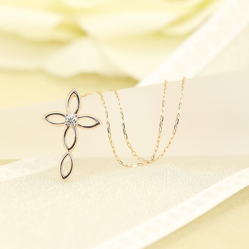 K18 YG/WG/PG ダイヤモンド 0.05ct クロス ペンダント ネックレス ダイヤ ゴールド 18金 カラーは選べる プレゼント ギフト 記念日 クリスマス お守りの画像