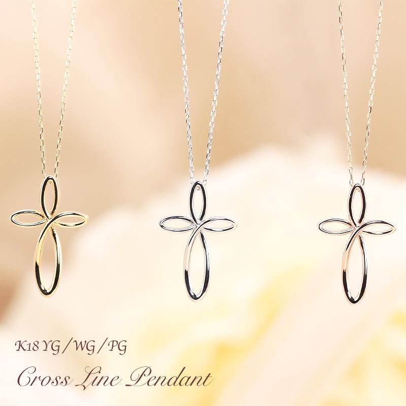 Jeweluce K18 YG/WG/PG クロス モチーフ ペンダント ネックレス 