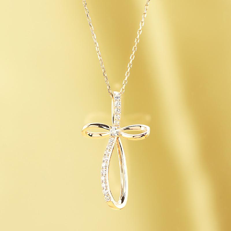 K18 YG/WG/PG ダイヤモンド 0.15ct クロス ペンダント ネックレス ダイヤ ゴールド 18金 カラーは選べる プレゼント ギフト 記念日 クリスマス お守りの画像