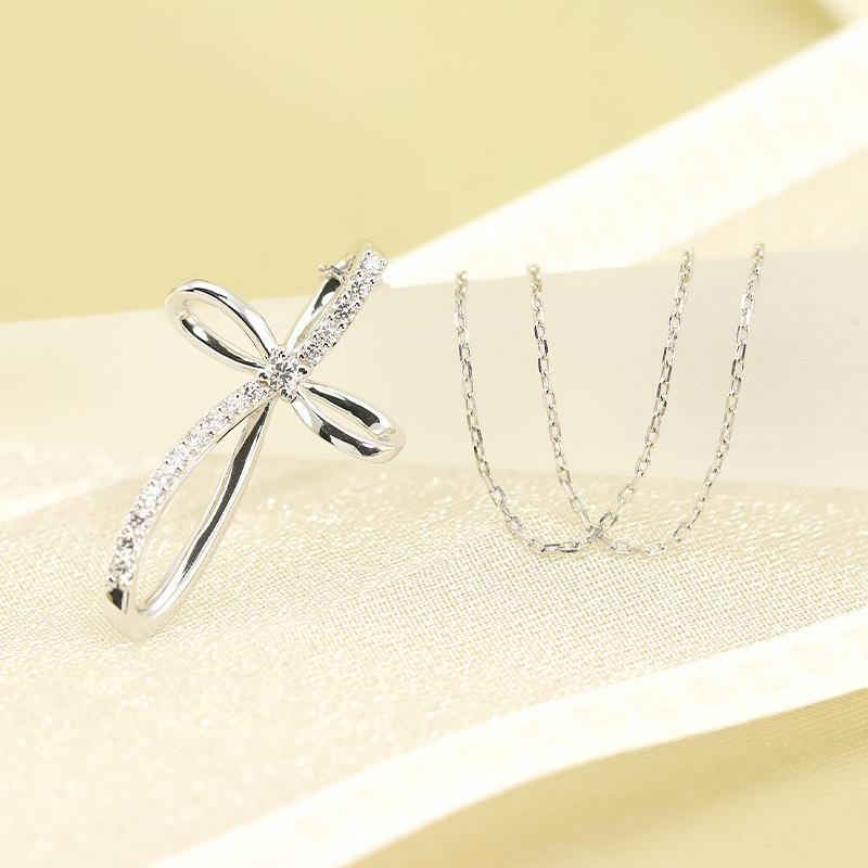 K18 YG/WG/PG ダイヤモンド 0.15ct クロス ペンダント ネックレス ダイヤ ゴールド 18金 カラーは選べる プレゼント ギフト 記念日 クリスマス お守りの画像