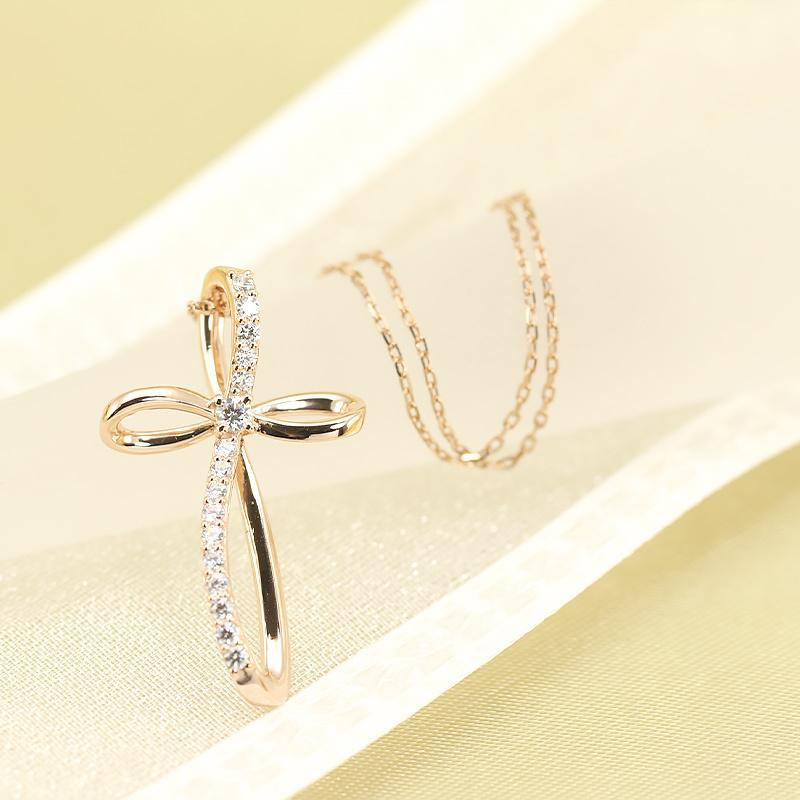 K18 YG/WG/PG ダイヤモンド 0.15ct クロス ペンダント ネックレス ダイヤ ゴールド 18金 カラーは選べる プレゼント ギフト 記念日 クリスマス お守りの画像