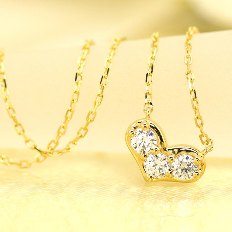 K18 YG/WG/PG ダイヤモンド 3p 0.18ct Hカラークラス/SIクラス ハート モチーフ ペンダント ネックレス ダイヤ ゴールド 18金 カラーは選べる プレゼント 記念日の画像