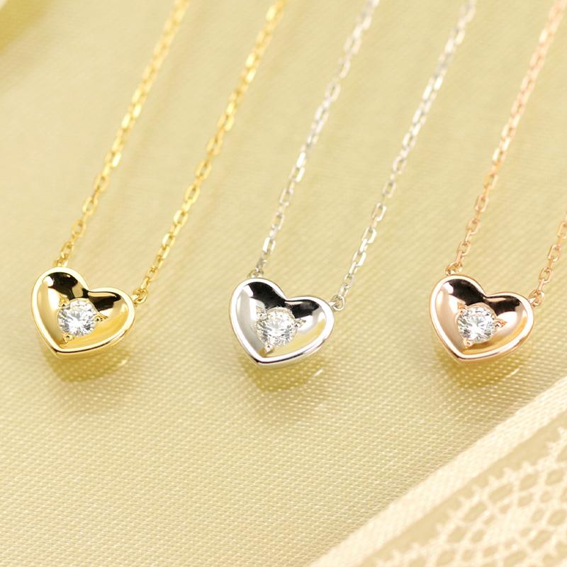 K18 YG/WG/PG ダイヤモンド 1pcs 0.06ct Hカラークラス/SIクラス ハート カップ ペンダント ネックレス ダイヤ ゴールド 18金 カラーは選べる プレゼント 記念日の画像