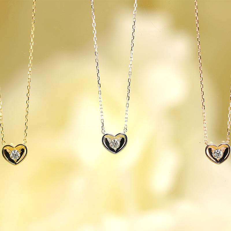 K18 YG/WG/PG ダイヤモンド 1pcs 0.06ct Hカラークラス/SIクラス ハート カップ ペンダント ネックレス ダイヤ ゴールド 18金 カラーは選べる プレゼント 記念日の画像