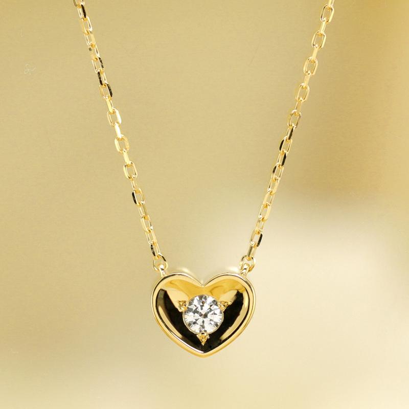 K18 YG/WG/PG ダイヤモンド 1pcs 0.06ct Hカラークラス/SIクラス ハート カップ ペンダント ネックレス ダイヤ ゴールド 18金 カラーは選べる プレゼント 記念日の画像