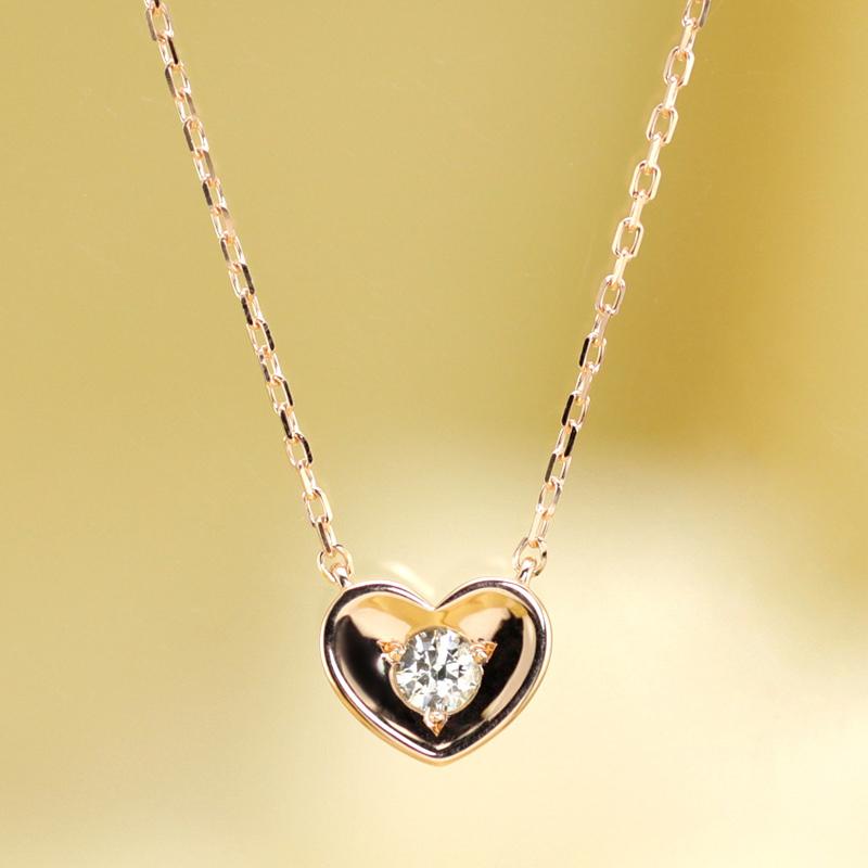 K18 YG/WG/PG ダイヤモンド 1pcs 0.06ct Hカラークラス/SIクラス ハート カップ ペンダント ネックレス ダイヤ ゴールド 18金 カラーは選べる プレゼント 記念日の画像