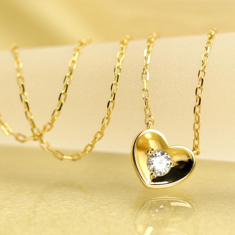 K18 YG/WG/PG ダイヤモンド 1pcs 0.06ct Hカラークラス/SIクラス ハート カップ ペンダント ネックレス ダイヤ ゴールド 18金 カラーは選べる プレゼント 記念日の画像
