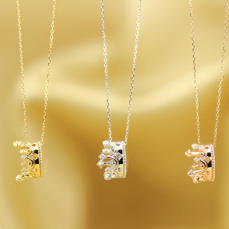 K18 YG/WG/PG ダイヤモンド 8pcs 0.09ct Hカラークラス/SIクラス クラウン ペンダント ネックレス ダイヤ ゴールド 18金 カラーは選べる プレゼント 記念日の画像