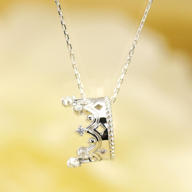 K18 YG/WG/PG ダイヤモンド 8pcs 0.09ct Hカラークラス/SIクラス クラウン ペンダント ネックレス ダイヤ ゴールド 18金 カラーは選べる プレゼント 記念日の画像