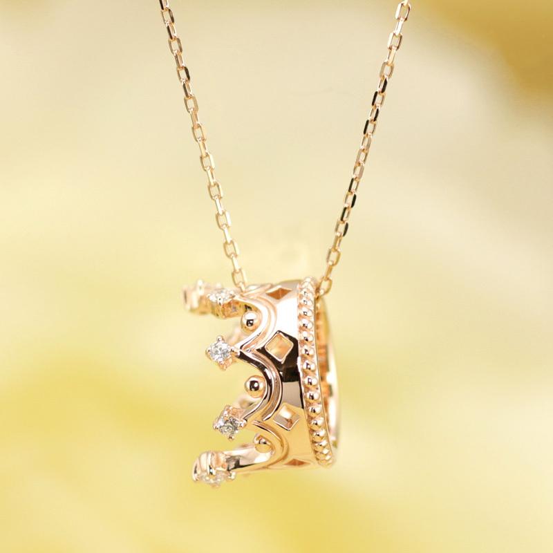 K18 YG/WG/PG ダイヤモンド 8pcs 0.09ct Hカラークラス/SIクラス クラウン ペンダント ネックレス ダイヤ ゴールド 18金 カラーは選べる プレゼント 記念日の画像
