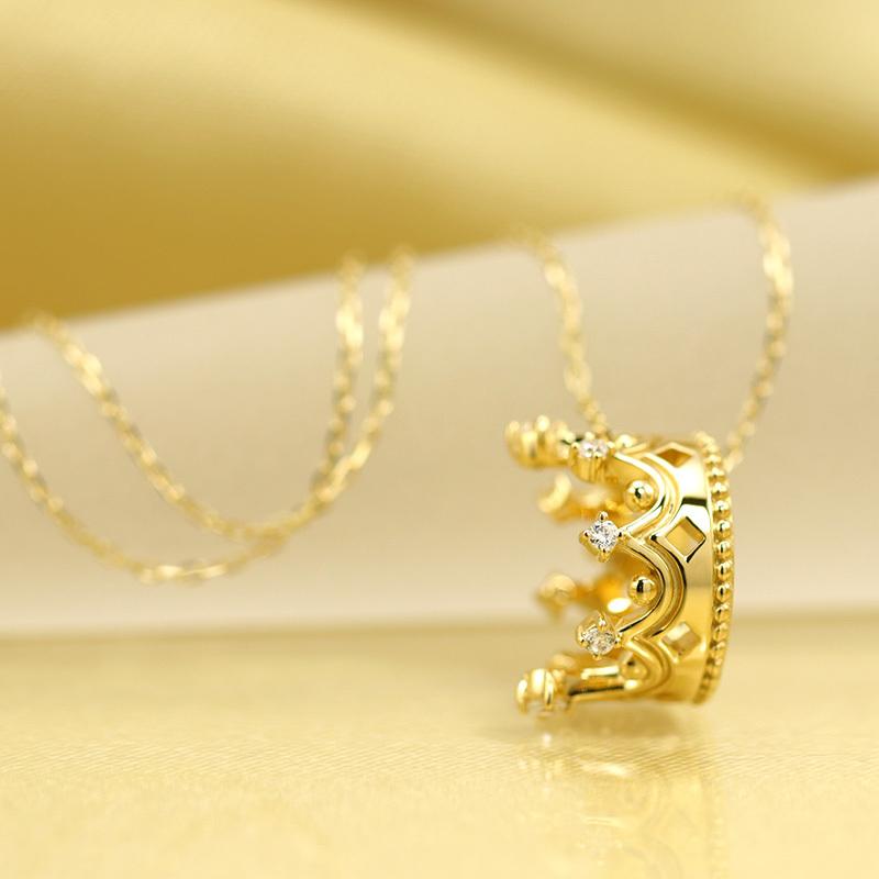 K18 YG/WG/PG ダイヤモンド 8pcs 0.09ct Hカラークラス/SIクラス クラウン ペンダント ネックレス ダイヤ ゴールド 18金 カラーは選べる プレゼント 記念日の画像