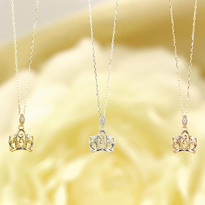 K10 YG/WG/PG ダイヤモンド 5pcs 0.03ct Hカラークラス/SIクラス クラウン ペンダント ネックレス ダイヤ ゴールド 10金 カラーは選べる プレゼント 記念日の画像