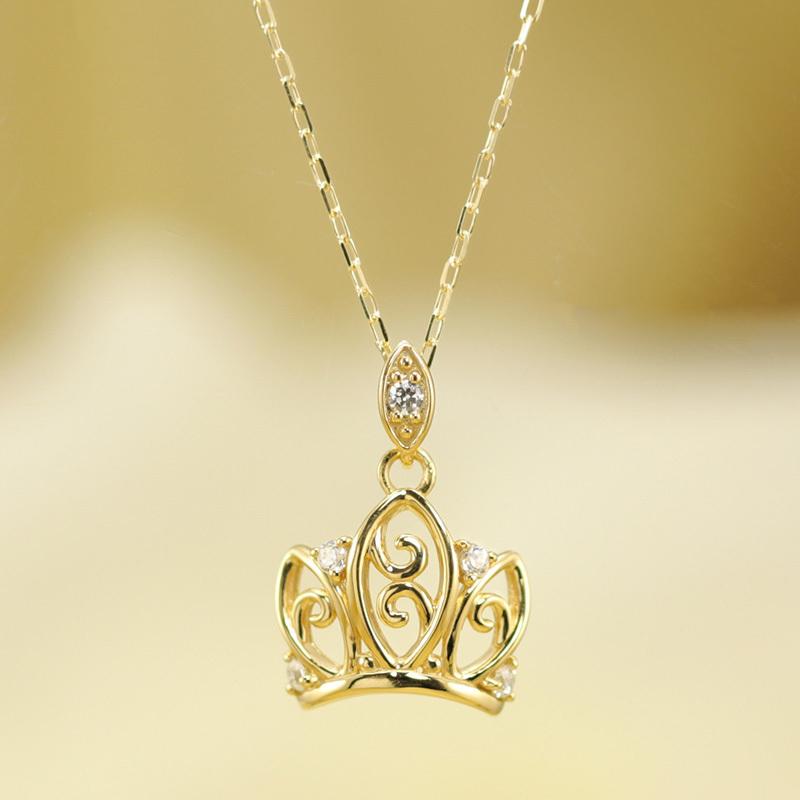 K10 YG/WG/PG ダイヤモンド 5pcs 0.03ct Hカラークラス/SIクラス クラウン ペンダント ネックレス ダイヤ ゴールド 10金 カラーは選べる プレゼント 記念日の画像