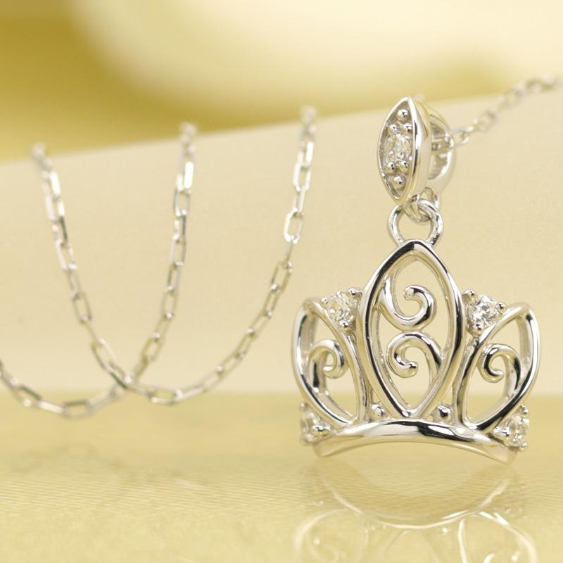 K10 YG/WG/PG ダイヤモンド 5pcs 0.03ct Hカラークラス/SIクラス クラウン ペンダント ネックレス ダイヤ ゴールド 10金 カラーは選べる プレゼント 記念日の画像