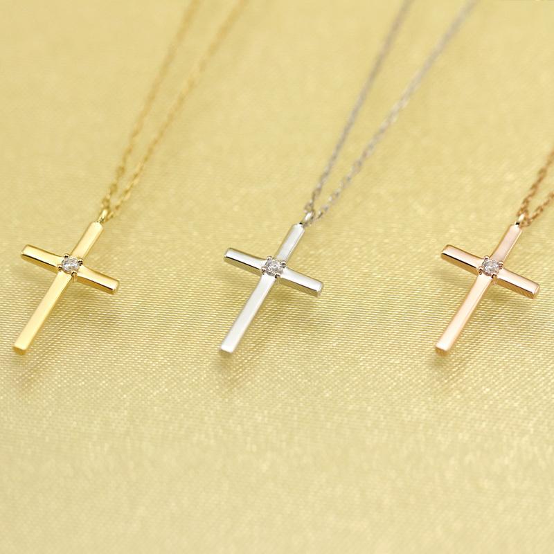 K10 YG/WG/PG ダイヤモンド 0.02ct クロス ペンダント ネックレス ダイヤ ゴールド 10金 カラーは選べる プレゼント ギフト 記念日 クリスマス お守りの画像