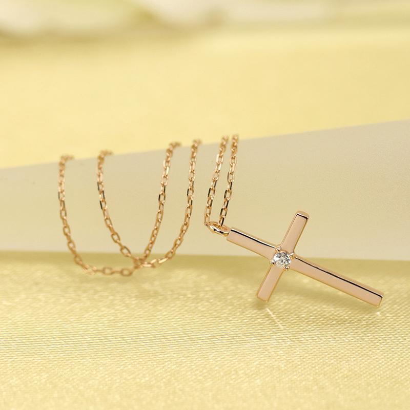 K10 YG/WG/PG ダイヤモンド 0.02ct クロス ペンダント ネックレス ダイヤ ゴールド 10金 カラーは選べる プレゼント ギフト 記念日 クリスマス お守りの画像
