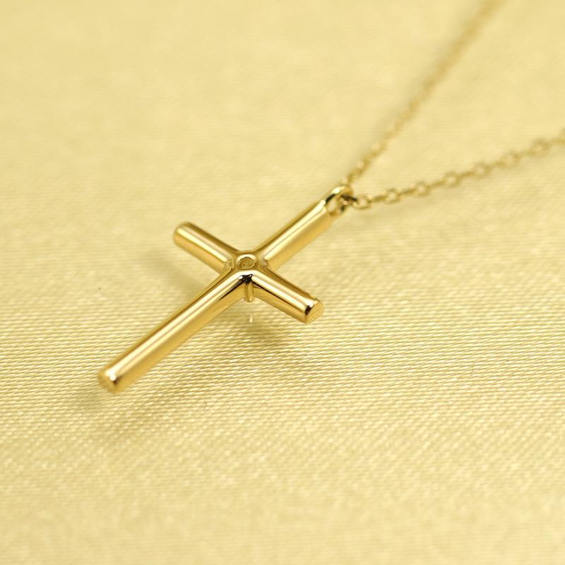 K10 YG/WG/PG ダイヤモンド 0.02ct クロス ペンダント ネックレス ダイヤ ゴールド 10金 カラーは選べる プレゼント ギフト 記念日 クリスマス お守りの画像