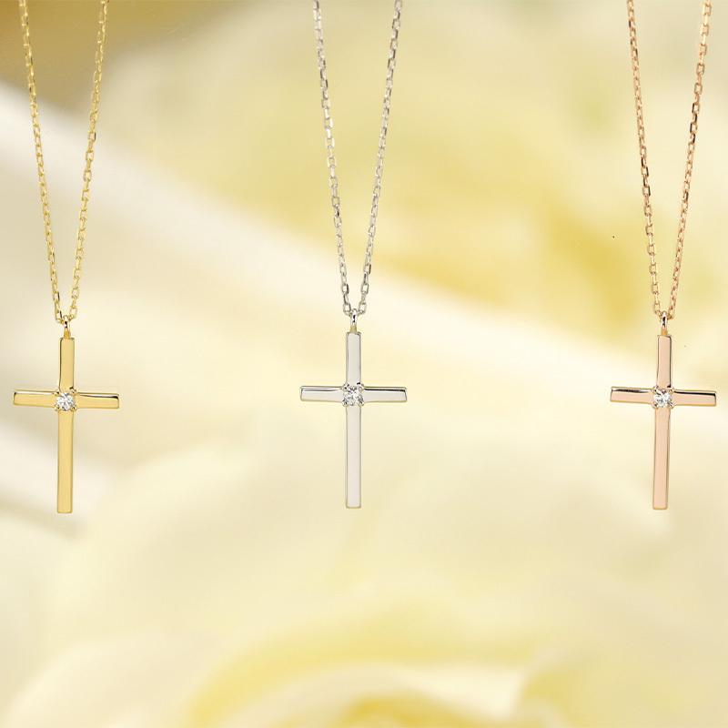 K10 YG/WG/PG ダイヤモンド 0.02ct クロス ペンダント ネックレス ダイヤ ゴールド 10金 カラーは選べる プレゼント ギフト 記念日 クリスマス お守りの画像