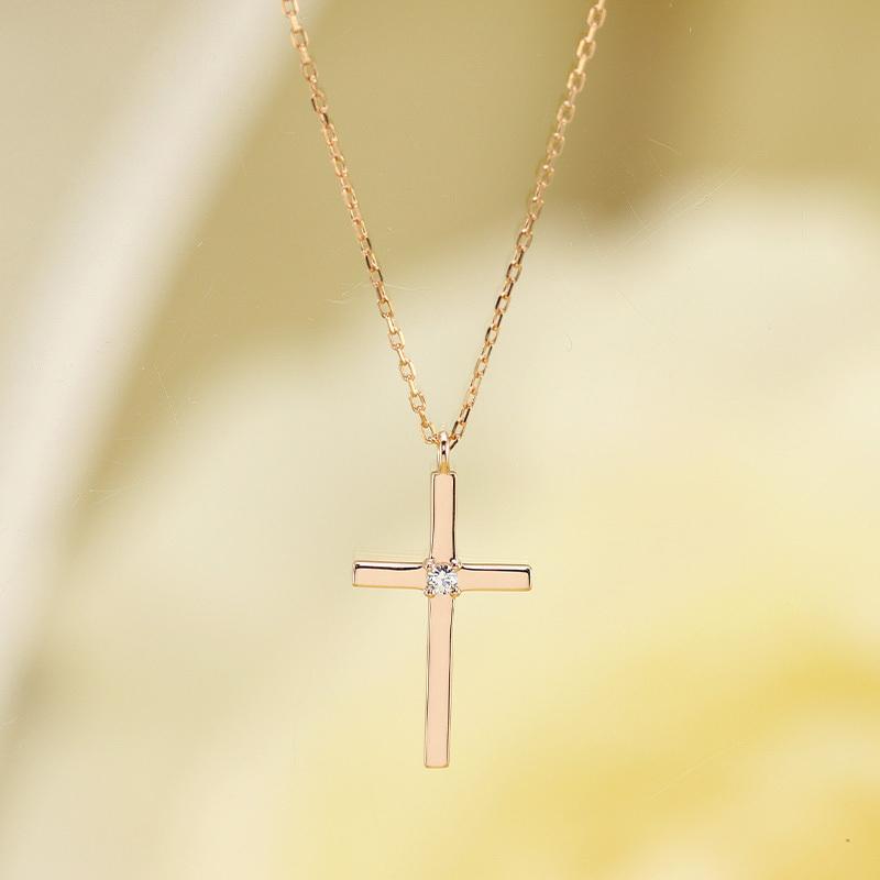K10 YG/WG/PG ダイヤモンド 0.02ct クロス ペンダント ネックレス ダイヤ ゴールド 10金 カラーは選べる プレゼント ギフト 記念日 クリスマス お守りの画像