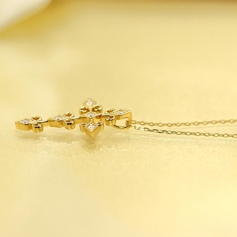 K18 YG/WG/PG ダイヤモンド 5pcs 0.07ct クロス ペンダント ネックレス ダイヤ ゴールド 18金 カラーは選べる プレゼント ギフト 記念日 クリスマス お守りの画像