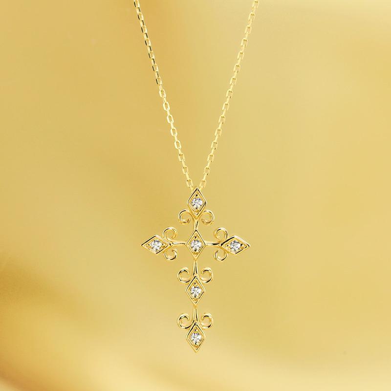 K18 YG/WG/PG ダイヤモンド 5pcs 0.07ct クロス ペンダント ネックレス ダイヤ ゴールド 18金 カラーは選べる プレゼント ギフト 記念日 クリスマス お守りの画像