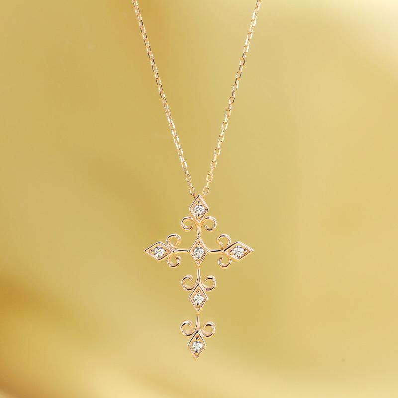 K18 YG/WG/PG ダイヤモンド 5pcs 0.07ct クロス ペンダント ネックレス ダイヤ ゴールド 18金 カラーは選べる プレゼント ギフト 記念日 クリスマス お守りの画像
