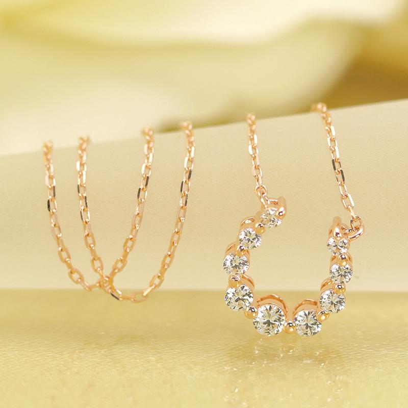 K18 YG/WG/PG ダイヤモンド 9pcs 0.22ct 馬蹄 ペンダント ネックレス ダイヤ ゴールド カラーは選べる 18金 プレゼント ホースシュー クリスマス お守りの画像