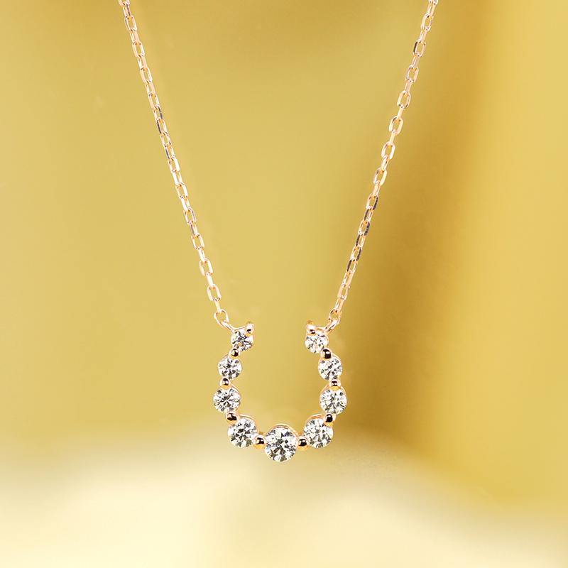 K18 YG/WG/PG ダイヤモンド 9pcs 0.22ct 馬蹄 ペンダント ネックレス ダイヤ ゴールド カラーは選べる 18金 プレゼント ホースシュー クリスマス お守りの画像