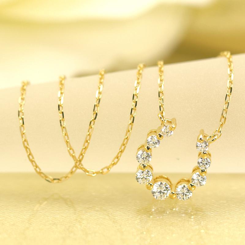 K18 YG/WG/PG ダイヤモンド 9pcs 0.22ct 馬蹄 ペンダント ネックレス ダイヤ ゴールド カラーは選べる 18金 プレゼント ホースシュー クリスマス お守りの画像