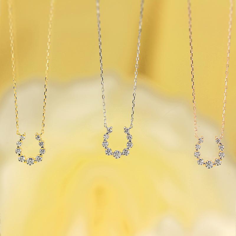 K10 YG/WG/PG ダイヤモンド 9pcs 0.22ct 馬蹄 ペンダント ネックレス ダイヤ ゴールド カラーは選べる 10金 プレゼント ホースシュー クリスマス お守りの画像
